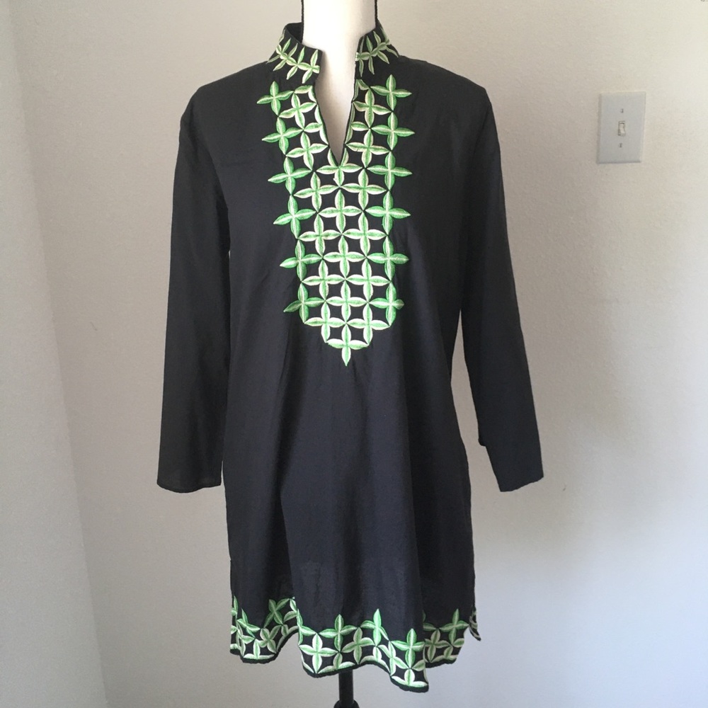 KAS DESIGNS Black & Green Tunic / Size Large